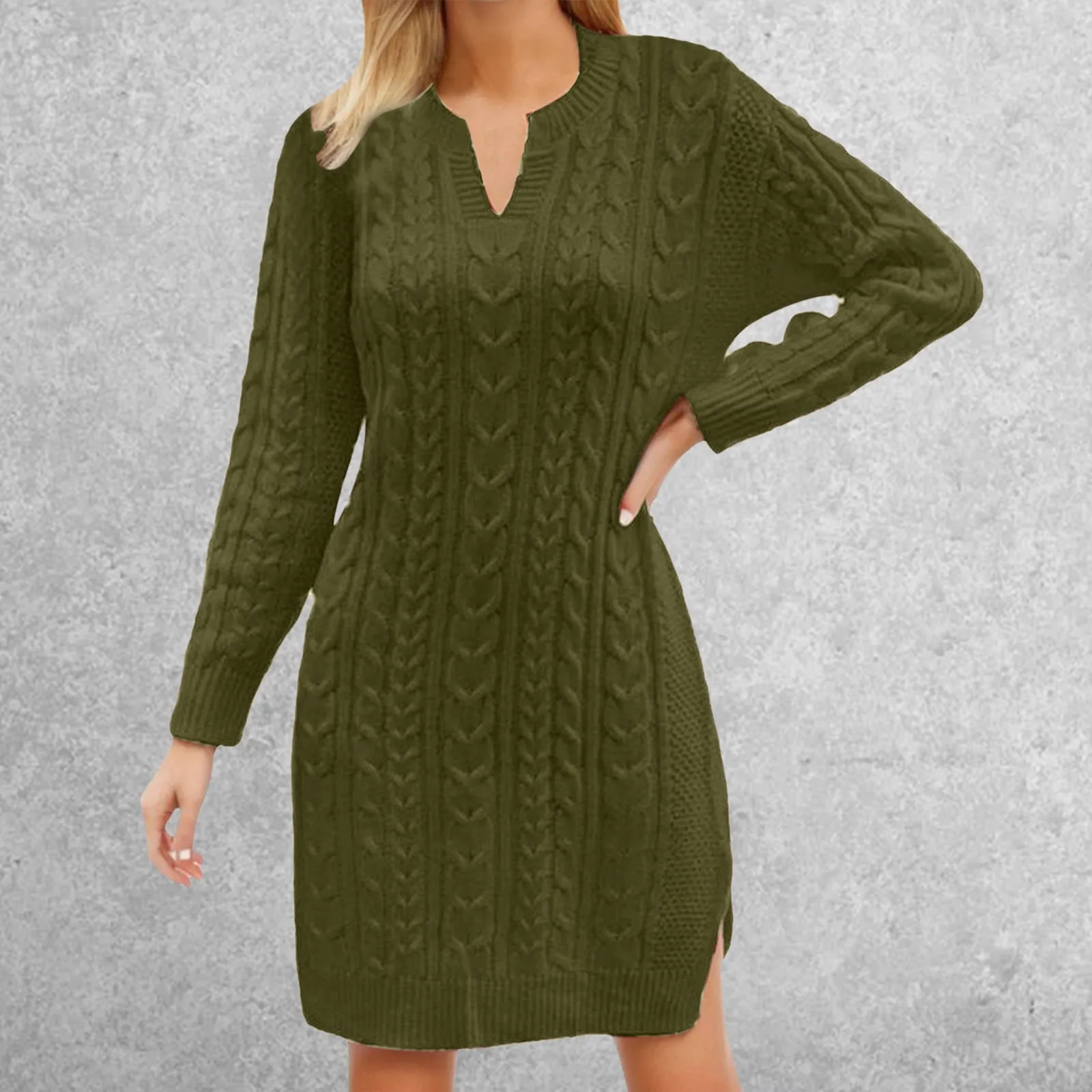 

Women's Fashion Twist Knit Sweater Dress Autumn Winter Dresses Elegant V-neck Full Sleeve Waist Mini Dress For Ladies 2023 New