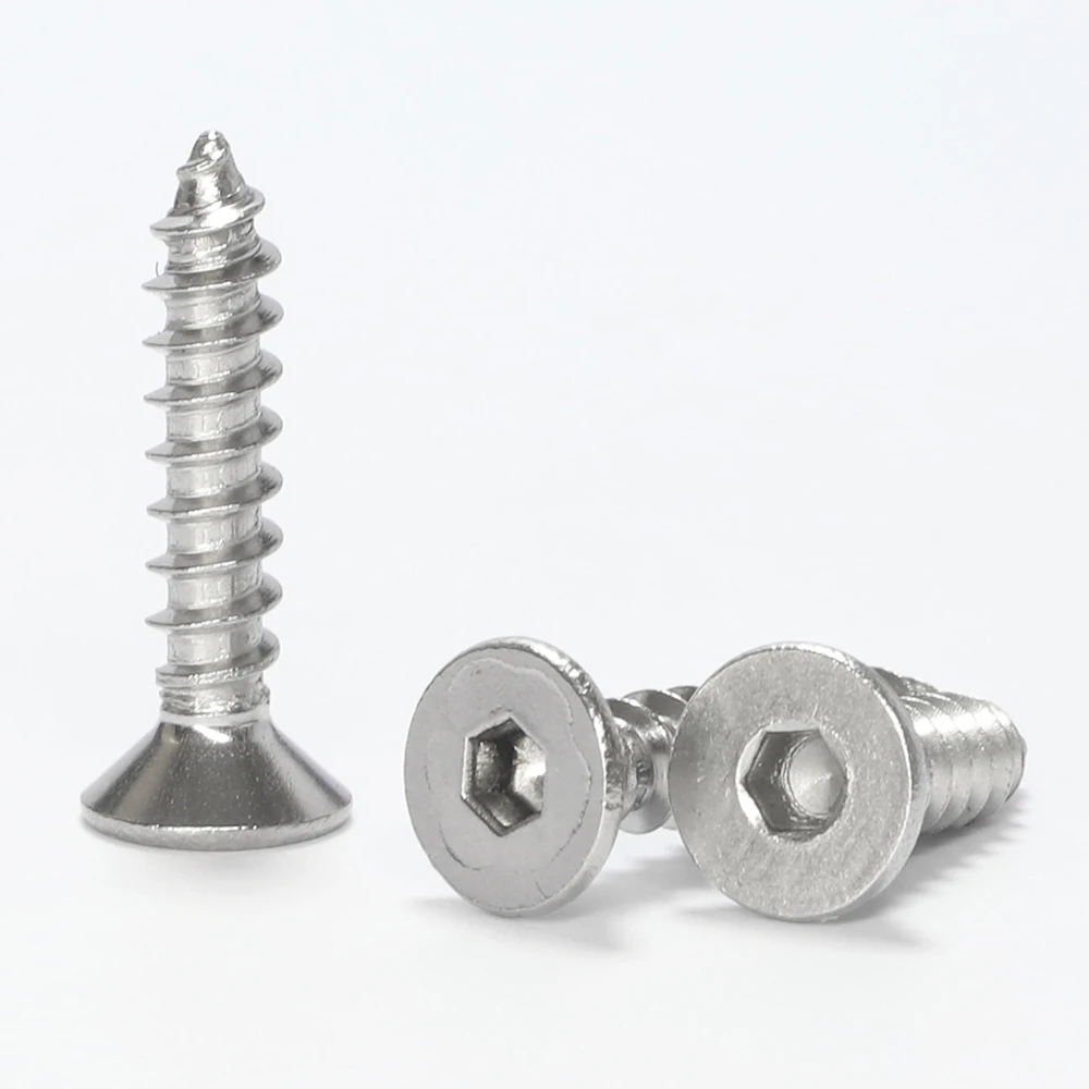 Hex Hexagon Socket Flat Head Self-tapping Screw 304 Stainless Steel M2-M10 Allen Countersunk Head Wood Self Tapping Screws