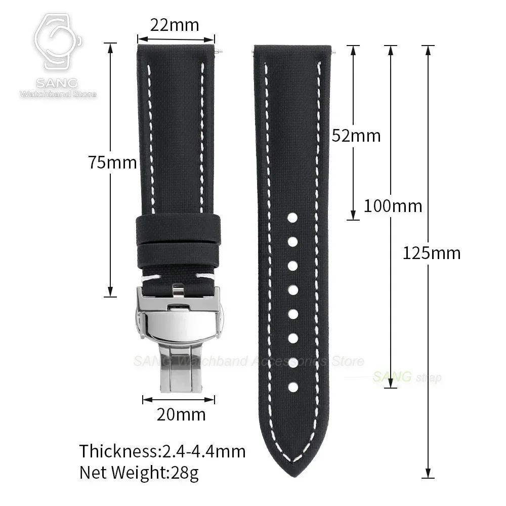 18mm 19mm 21mm 20mm 22mm Schnellverschluss-Segeltucharmband mit Butterfly-Schnalle für Herren und Damen, Wasserdichtes Canvas-Nylon-Uhrenarmband – Detail 1