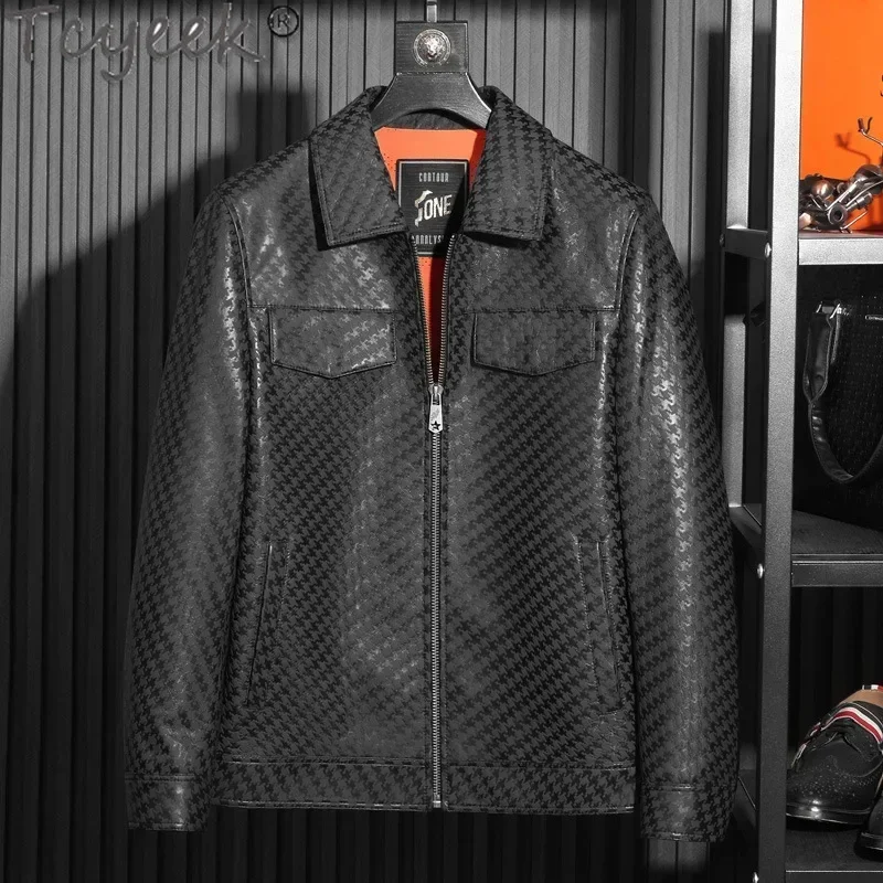 Tcyeek سترة جلدية حقيقية الرجال الملابس موضة معطف جلد الغنم الحقيقي ربيع الخريف رجالي دراجة نارية جاكيتات التلبيب Jaqueta Couro