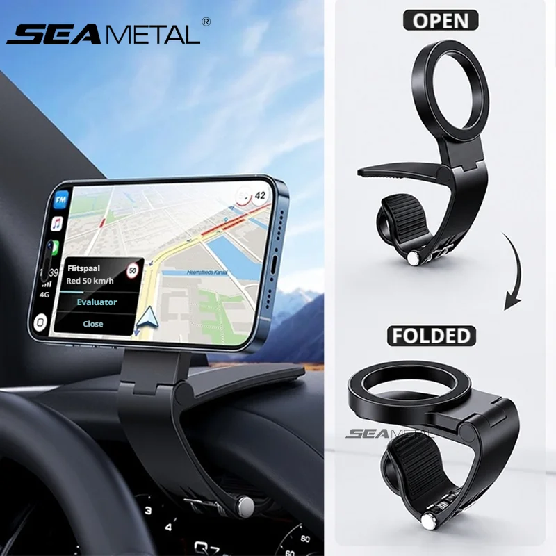 SEAMETAL Magnetische Auto-Handyhalterung, faltbar, für das Armaturenbrett, universelle Halterung, drehbarer Smartphone-Halter, GPS-Navigation