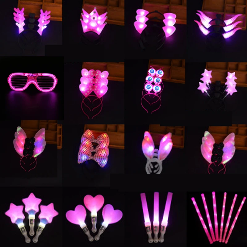 Pink LED Stick Star Crown Horn Ear Headband Hairwear Glow Wand Glasses Light Headdress Gifts Toy Party  Christmas Decoration