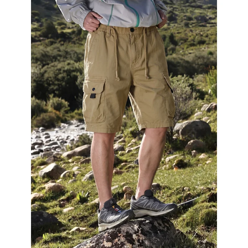 Summer retro workwear shorts men's multi-color washed cotton multi pocket five quarter pants versatile casual style