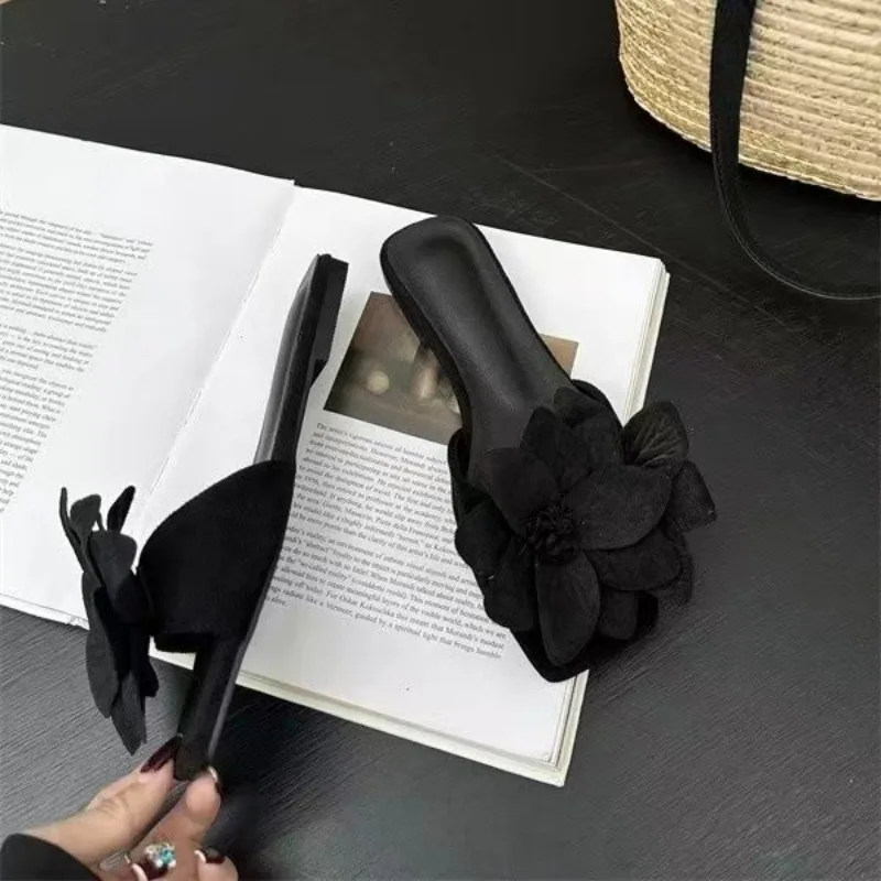 

2025 Solid Color Bow Flat Slippers Comfortable and Casual Design Women's Fashion Beach Party Elegant Slippers