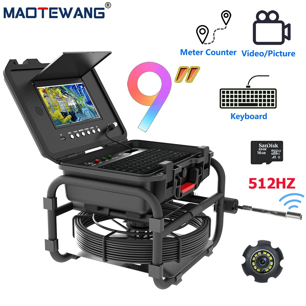 

MAOTEWANG 9Inch IPS Sewer Pipe Inspection Camera 1080P Screen +Audio Recording 5X Image Enlarge+Meter Counter