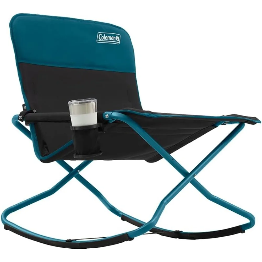 

Cross Rocker Outdoor Rocking Chair, Portable Folding Chair with Padded Arms, Cup Holder, and Weather-Resistant Fabric; Supports