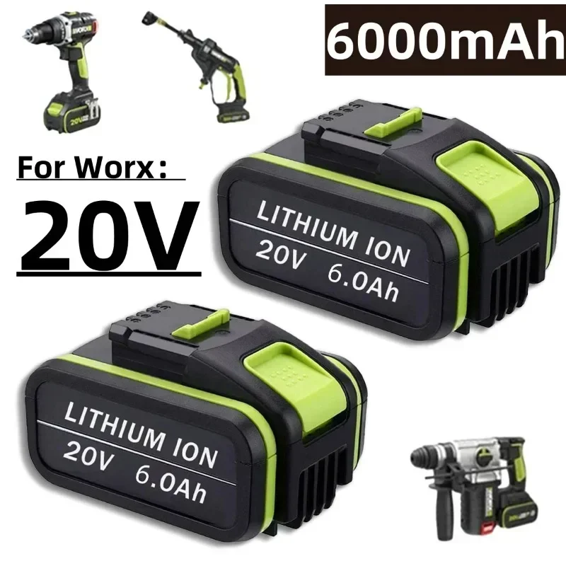 Daweikala 2025 For Worx 20V 6.0Ah Replacement Li-ion Rechargeable Battery For Worx WA3551 WA3553 WX390 WX176 WX386 WX373 WX290 W
