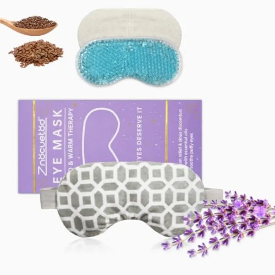 2 in 1 Heated/Ice Eye Mask Moist Heat Eye Mask Lavender and Flaxseed Sinus Pillow Microwavable for Dry Eye, Styes, Sinus Pain,