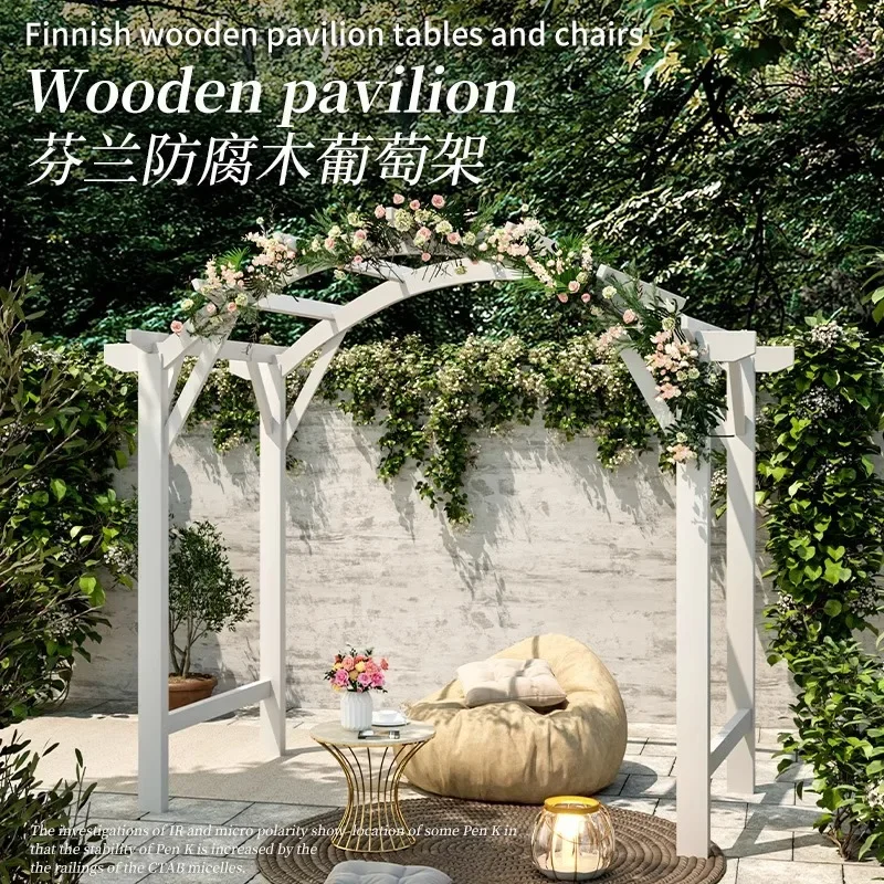 Garden Preservative Wood Arch Grape Shelf Outdoor Courtyard Villa Pavilion Terrace Curved Solid Wood Climbing Vine Shelf Flower