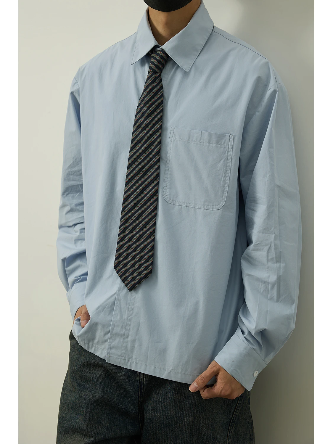 

LH Store Men's Loose Fit Long Sleeve Pure Color Shirt Casual Outerwear Fashionable Japanese Style Breathable Cotton Spring