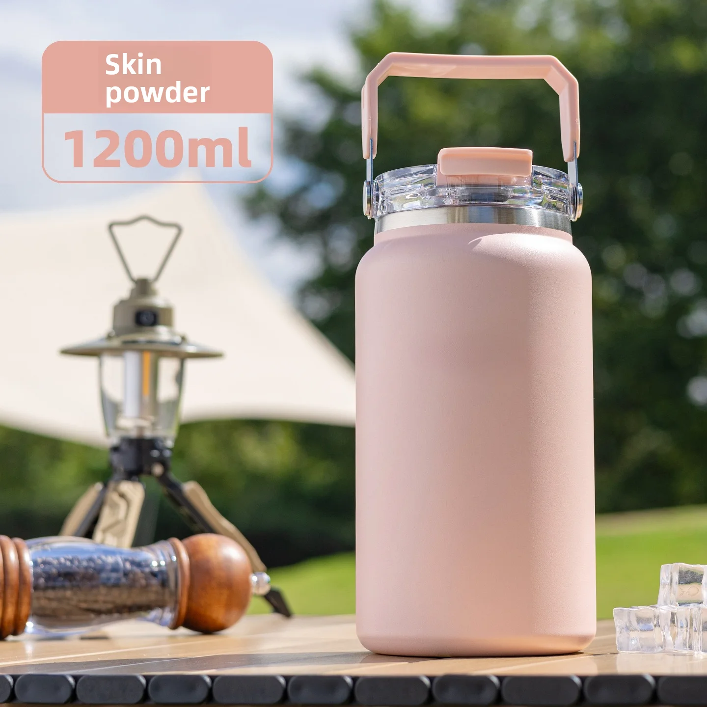 1pc Simple Large-Capacity Ice Bucket Cup 1.2L/1.5L Outdoor Stainless Steel Kettle Wide Handle One Lid Dual-Use sports Thermos