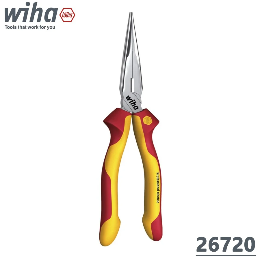 Alicate para Nariz com Isolamento Wiha 26720 1000v Alicate para Nariz Comprido 160 mm com Gume Forma Reta para Cortar e Cortar