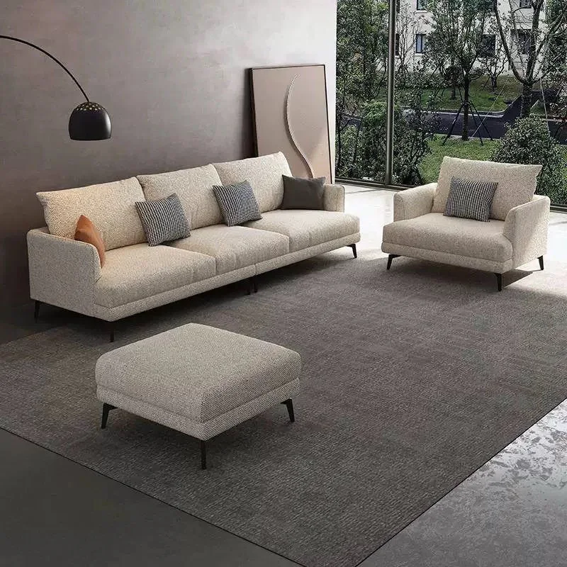 Cotton and linen fabric small apartment living room three-person straight row anti-cat scratch removable and washable sofa