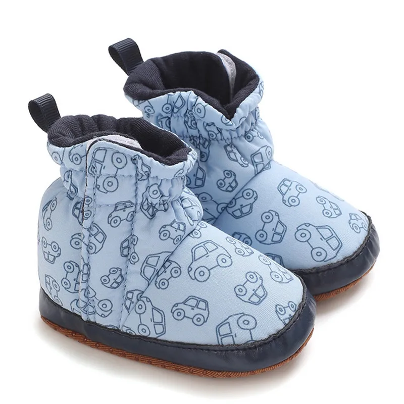 RUEWEY 0 to 18 Months Baby Bootie Fashion Car Print Socks Slipper Winter Warm Infant First Walker Shoes with Gripper Soles