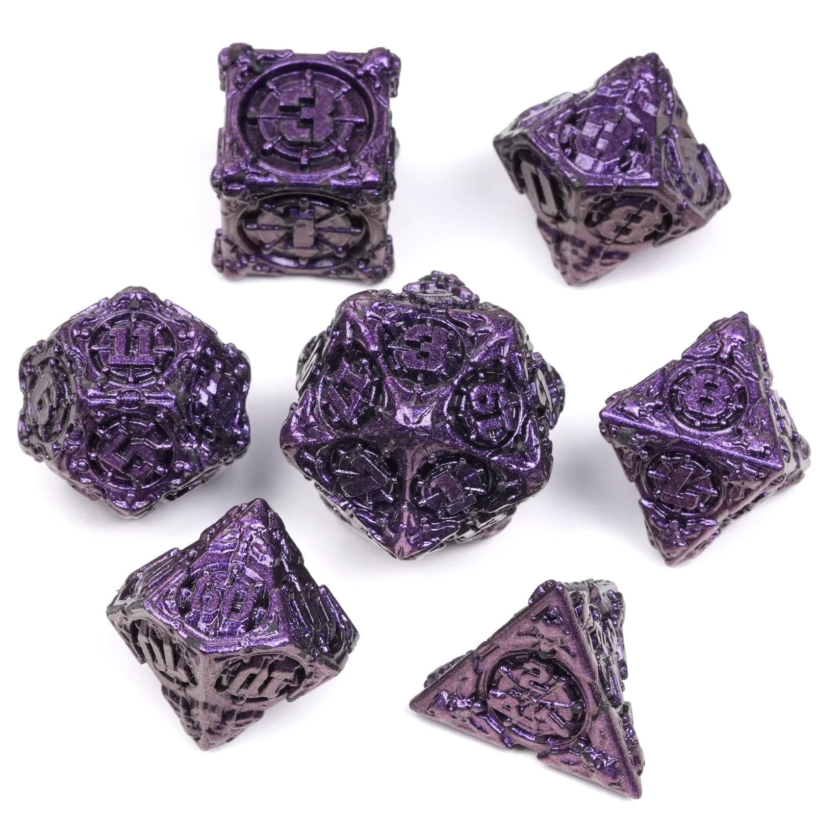 

Dark-Purple 7pcs DND Metal Dice Set Multi-sided Polyhedral Dice for D&D Game COC Role Playing Board Table Game Math Tabletop RPG