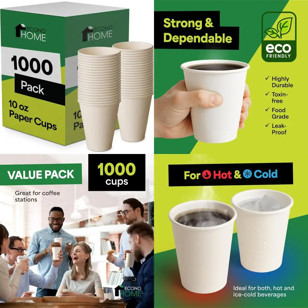 

Disposable 10 oz Paper Cups for Hot and Cold Beverages - 1000 Pack, Ideal for Coffee, Tea, Water, Juice, and More