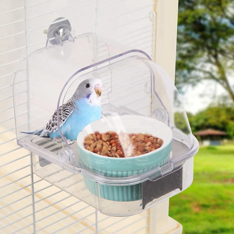 Bird Feeder For Cage No Mess Bird Cage Pet Feeder Bird Bath For Cage For Parakeet Canary Cockatiel With Ceramic Bowl