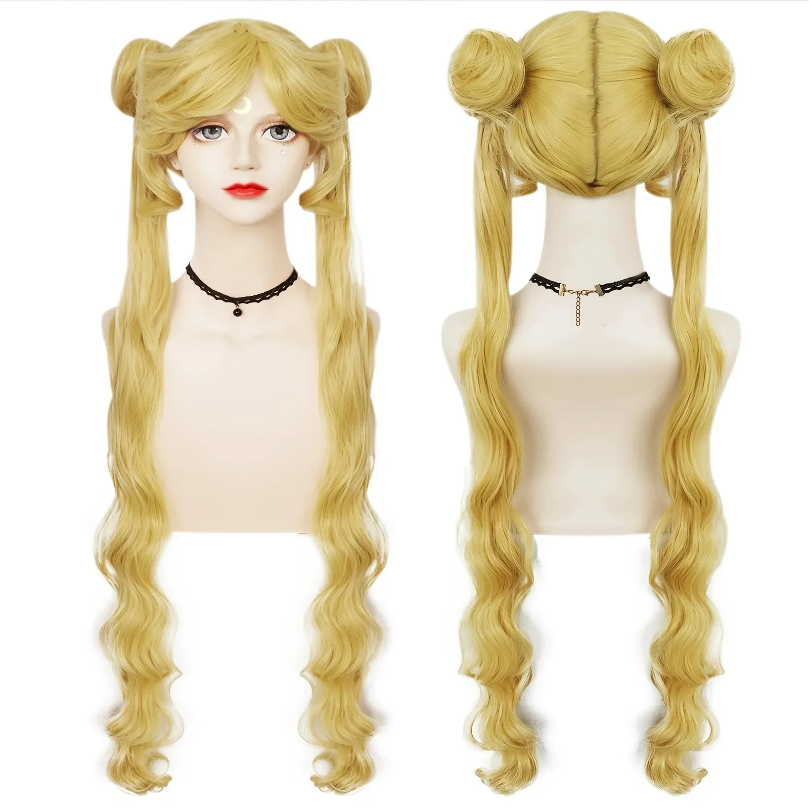 Synthetic Long Wavy 2 Ponytails Anime Sollar Moon Cosplay Girls Halloween Costume Christmas Wig & 1pc Wig Cap