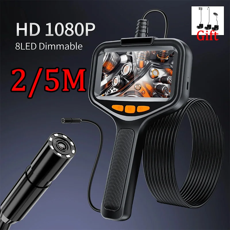 

2/5M Industrial Endoscope Camera 4.3'' LCD Digital Handheld Borescope IP67 Waterproof HD1080P 5.5mm Pipe Sewer Camera