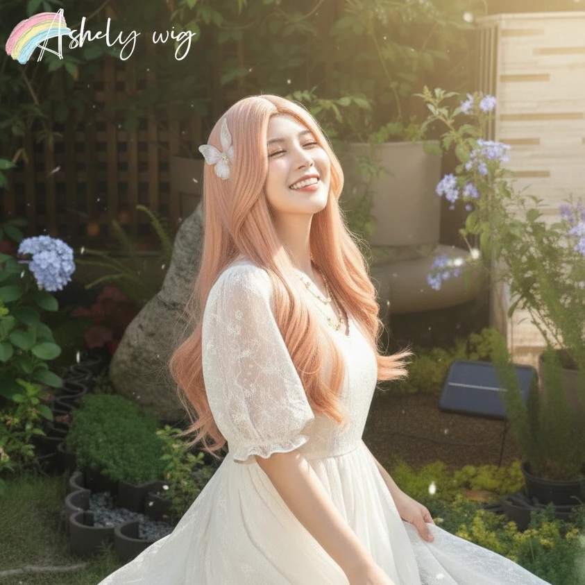 Ashely ساكورا الوردي شعر مستعار الباستيل 26 بوصة شعر مستعار طويل مموج للنساء لوليتا ارتفاع درجة الحرارة الألياف بيروكات صناعية للاستخدام اليومي