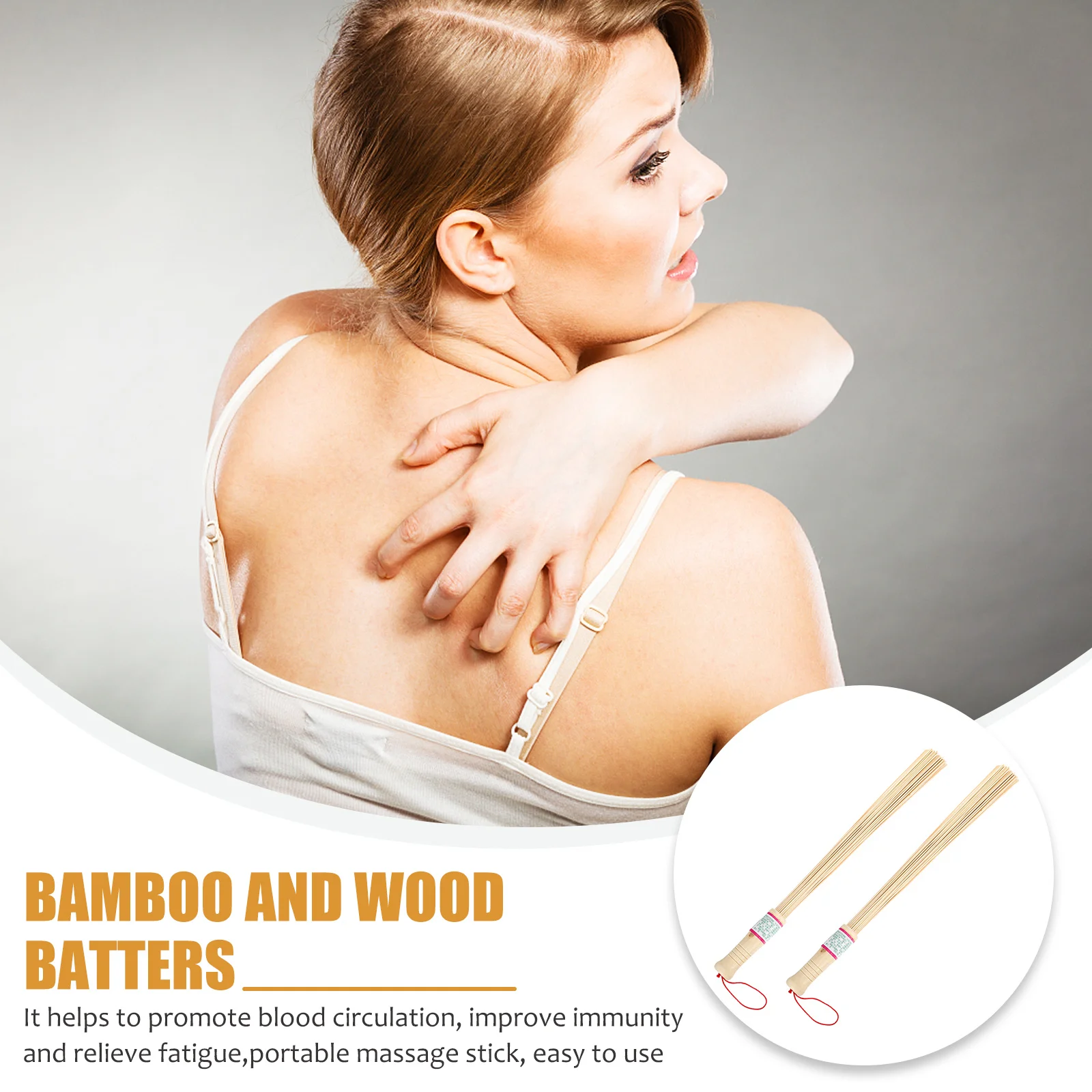 

2Pcs Portable Bamboo Back Knocking Stick Durable Massage Rod Body Massager for Whole Body Fatigue Relief Massaging Stick