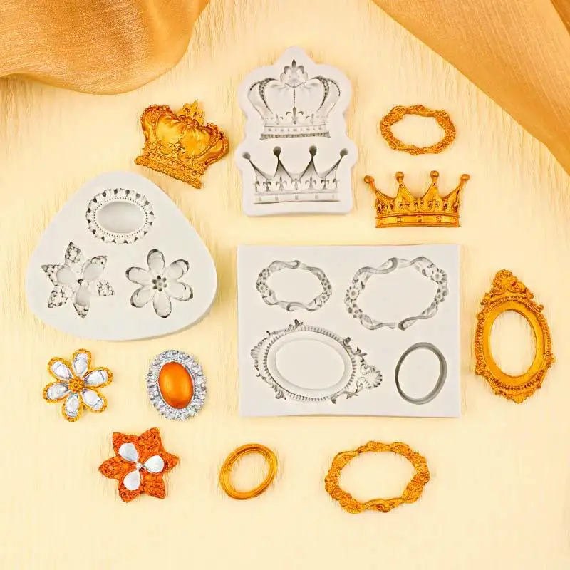 Crown Silicone Mold Photo Frame Mirror Jewelry Resin Sugarcraft Cupcake Baking Fondant Cake Decorating Tools