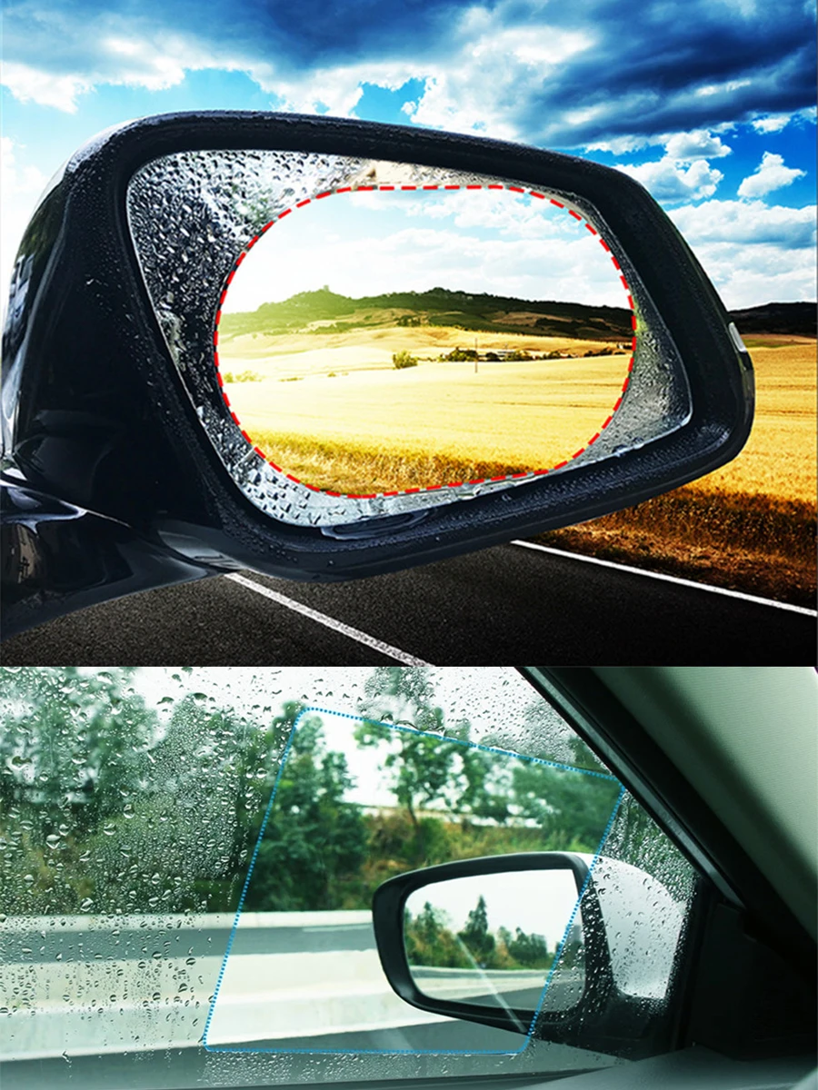 2Pcs Car Side Rearview Mirror Waterproof Anti-Fog Film Side Window Glass Film Can Protect Your Vision Driving On Rainy Days