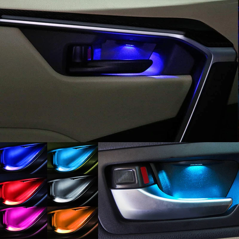 

4pcs Car Ambient Light Interior Inner Door Bowl Handle Armrest Lighting Decorative Lamp Auto Handrail Lights For Car Accessories