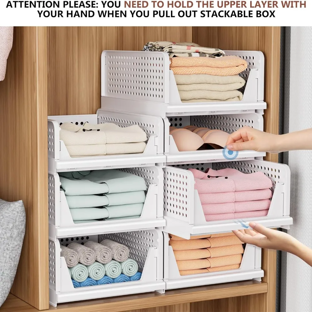 Folding Wardrobe Storage Box 4 PCS Plastic Drawer Organizer Stackable Shelf Baskets Cloth Closet Home Office Pull Out Dividers