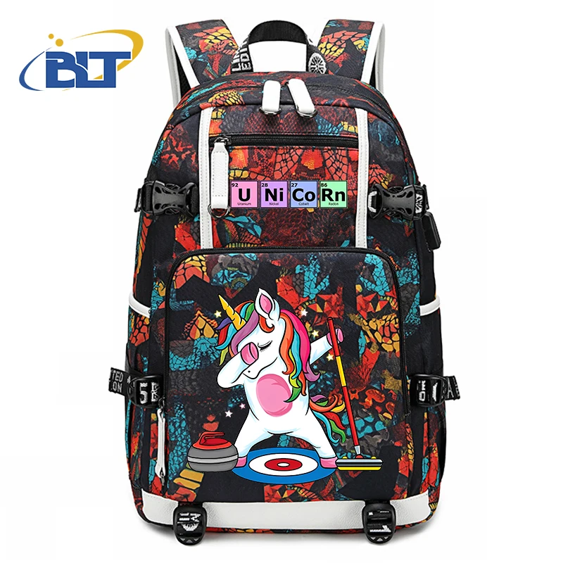 Unicorn Print Student School Bag, Mochila de grande capacidade, USB Outdoor Travel Bag, Presente Kids