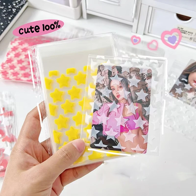 50 Pcs/set Colorful Transparent Star Self-adhesive Bag Hand Tent Classification Simple Packaging Bag 8X10cm