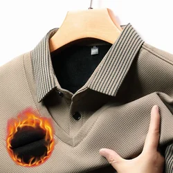 Thickened and Warm Spliced Men's Polo Shirt for Fall and Winter, Suitable for Business, Leisure, Daily Wear, and Commuting.