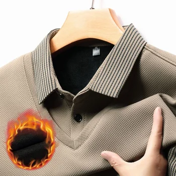 เสื้อโปโลผู้ชายประกบหนาและอบอุ่นสําหรับฤดูใบไม้ร่วงและฤดูหนาว เหมาะสําหรับธุรกิจ สันทนาการ สวมใส่ในชีวิตประจําวัน และการเดินทาง