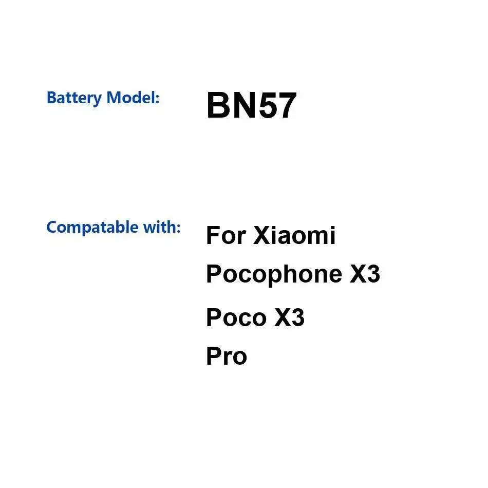 

For Xiaomi Pocophone X3 Poco Pro High Compatibility Mobile Phone Battery Environmentally Friendly 5160Mah BN57