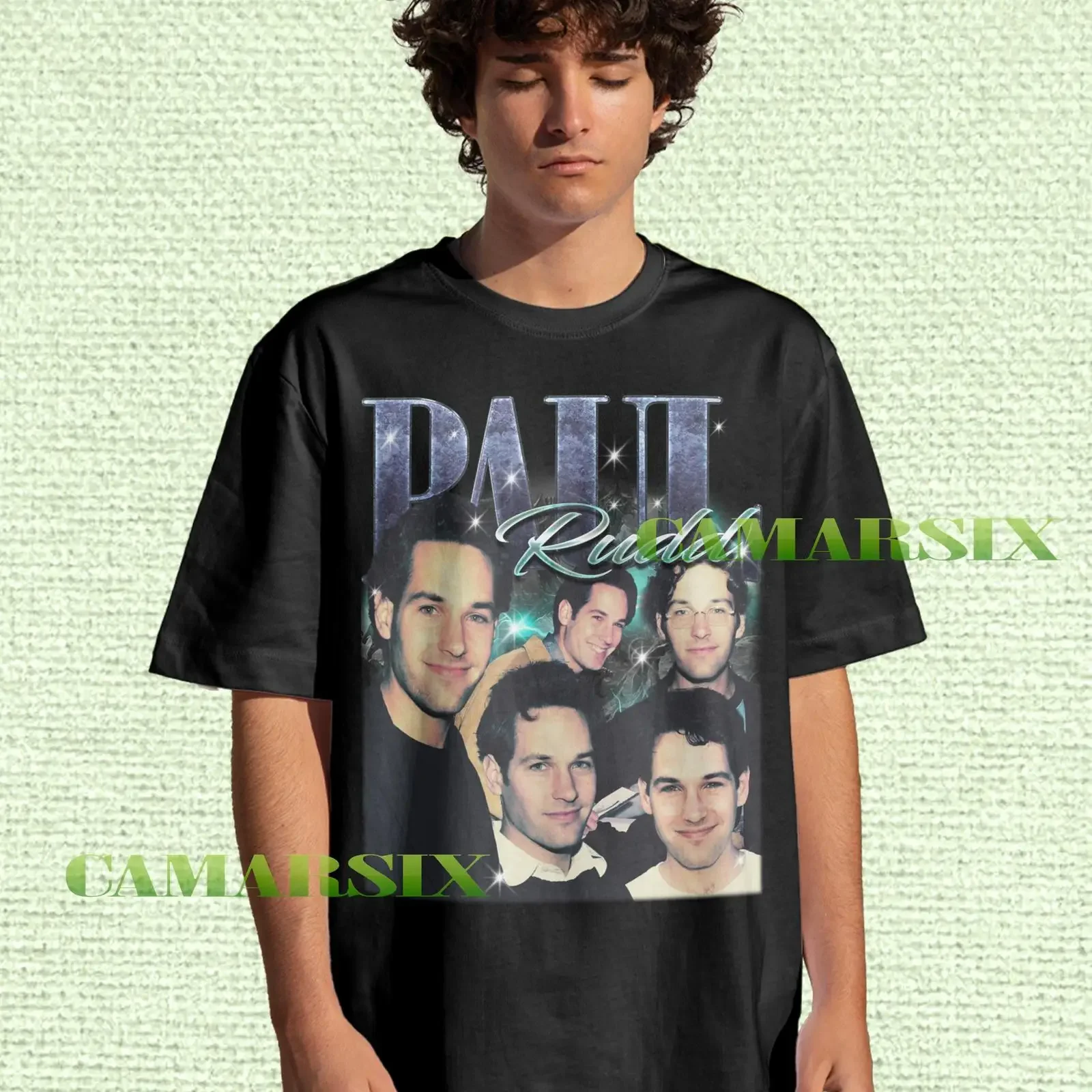 Vintage Paul Rudd Collage T Shirt 90s Bootleg Retro Actor Aesthetic Casual Black vintage Washed Versatile Top For Everyday Wear