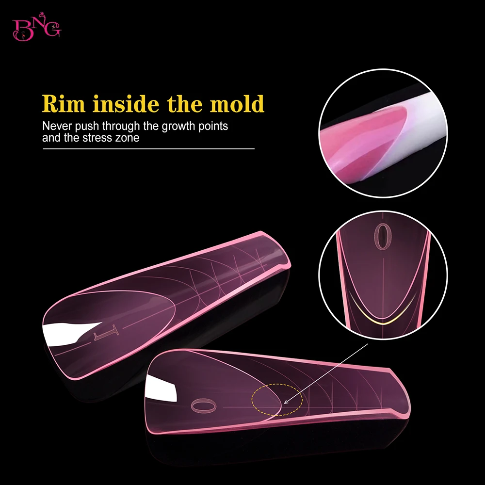 BNG 150Pcs/box Dual Form Molds for French Manicure with Rim Inside Quickly Extended Nail Molds Acrylic Reusable Upper Molds