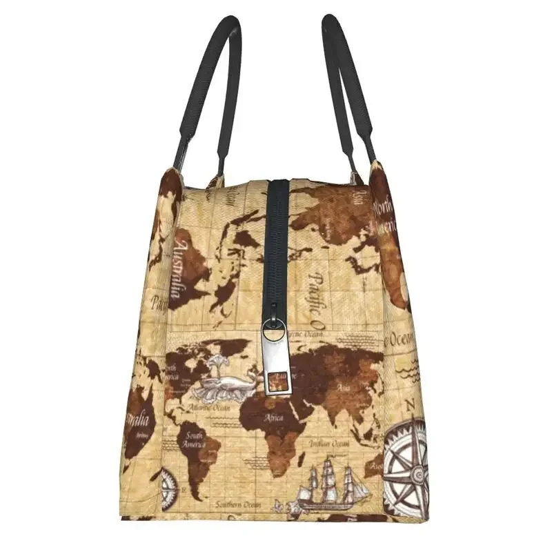 Custom Pirate Bay Secret World Map Lunch Bags Men Women Warm Cooler Insulated Lunch Boxes for Picnic Camping Work Travel