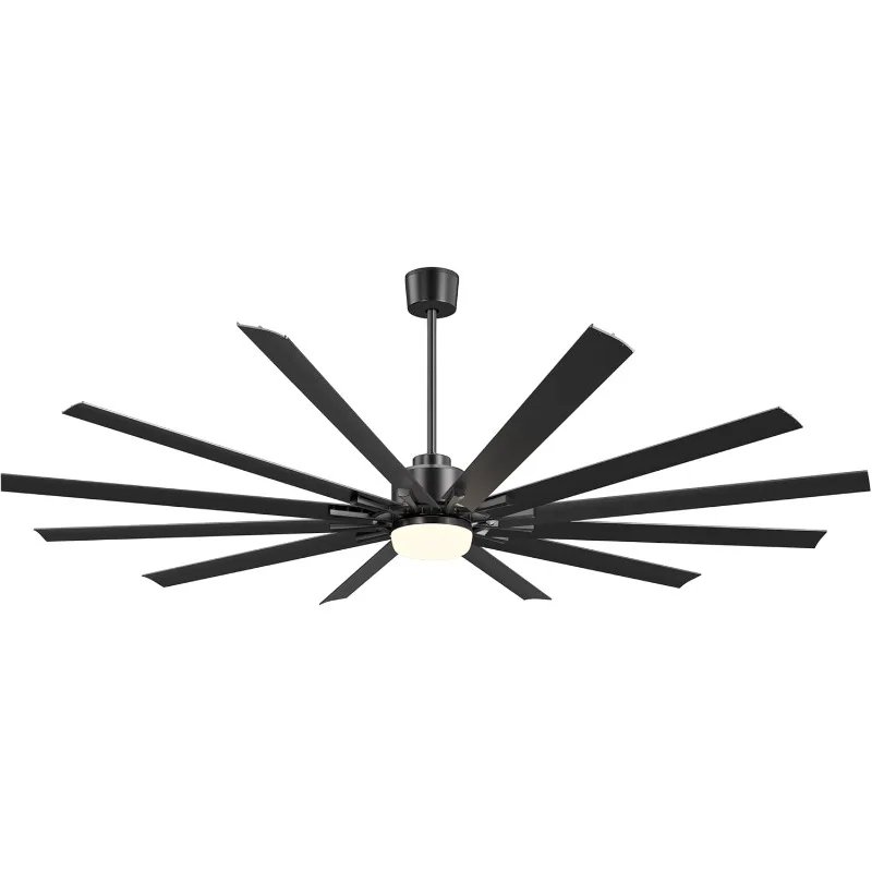 96 Inch Ceiling Fan with Light and Remote Control Indoor Outdoor Aluminum Ceiling Fan 12 Blades for Large Patio Office Store