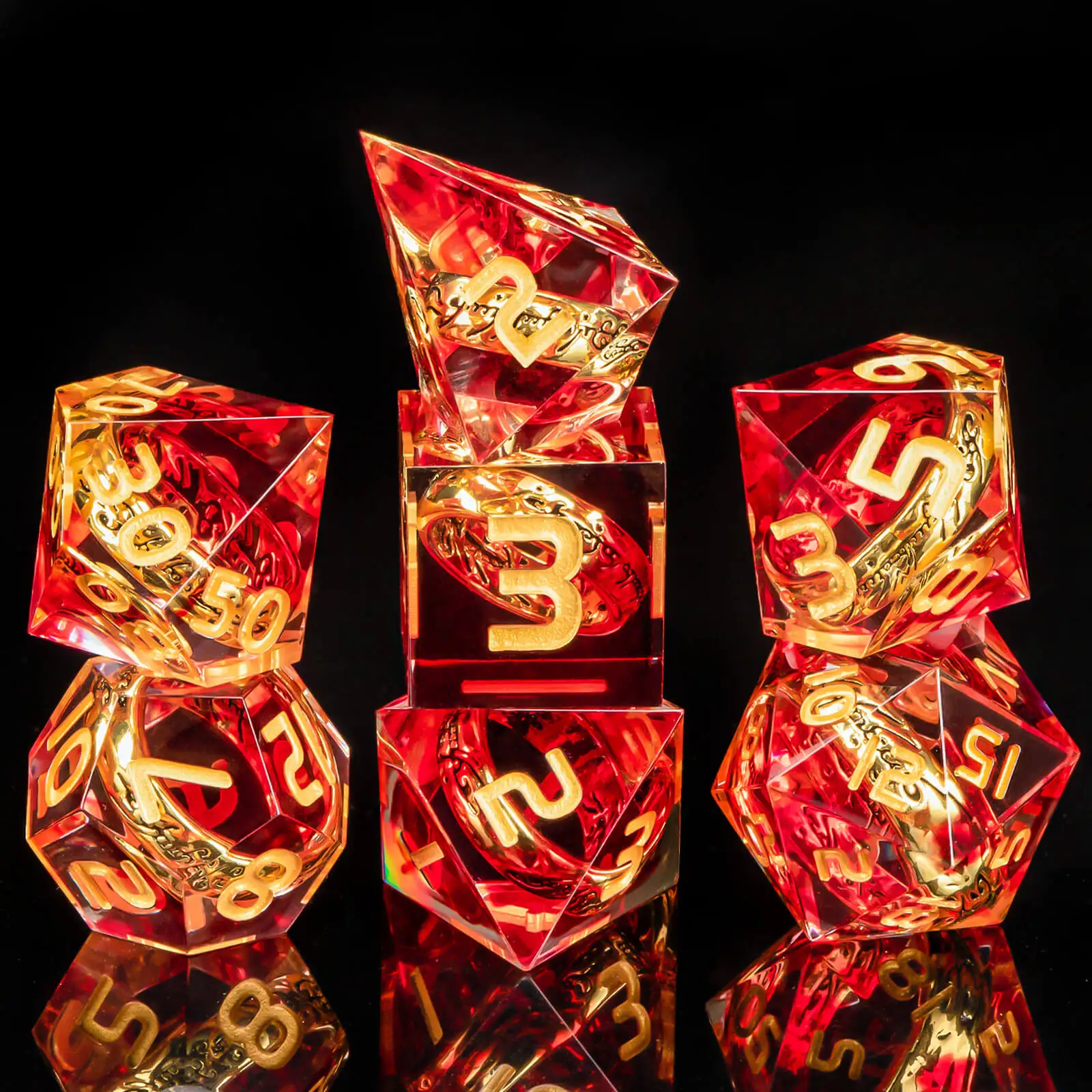 مجموعة نرد حلقة DND نرد راتينج ذو حافة حادة، نرد حلقة ذهبية لنرد سيد الحلقة D&D RPG للزنزانات والتنينات #3