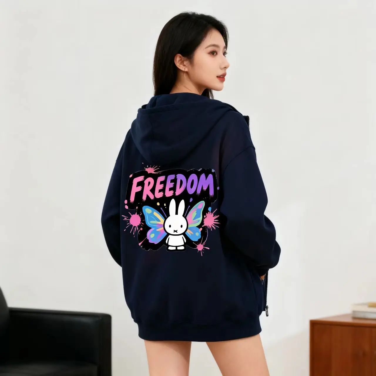 Куртка Miffy с капюшоном и толстовкой на молнии, милая свободная спортивная одежда в стиле пары с героями мультфильмов, расширенное издание, модная одежда с принтом