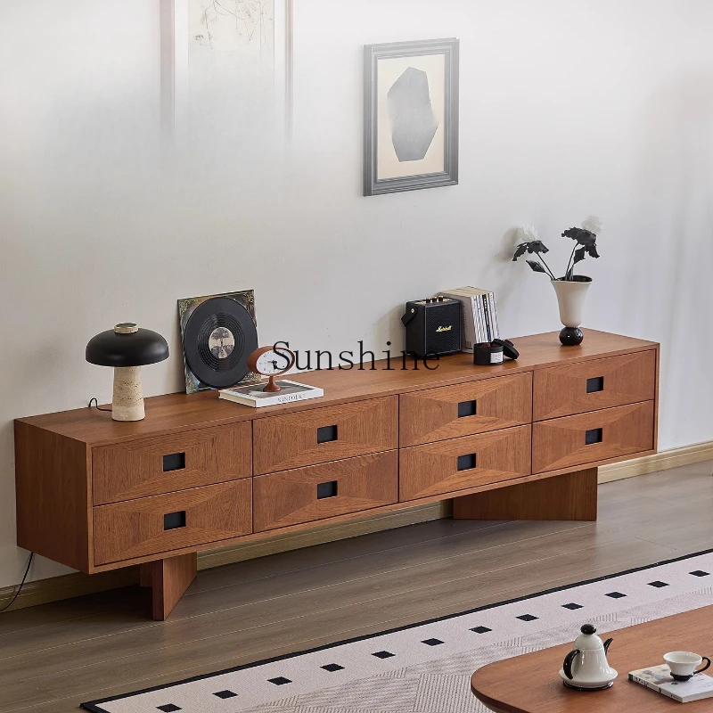 

Solid wood antique TV cabinet for storage, French living room integrated floor