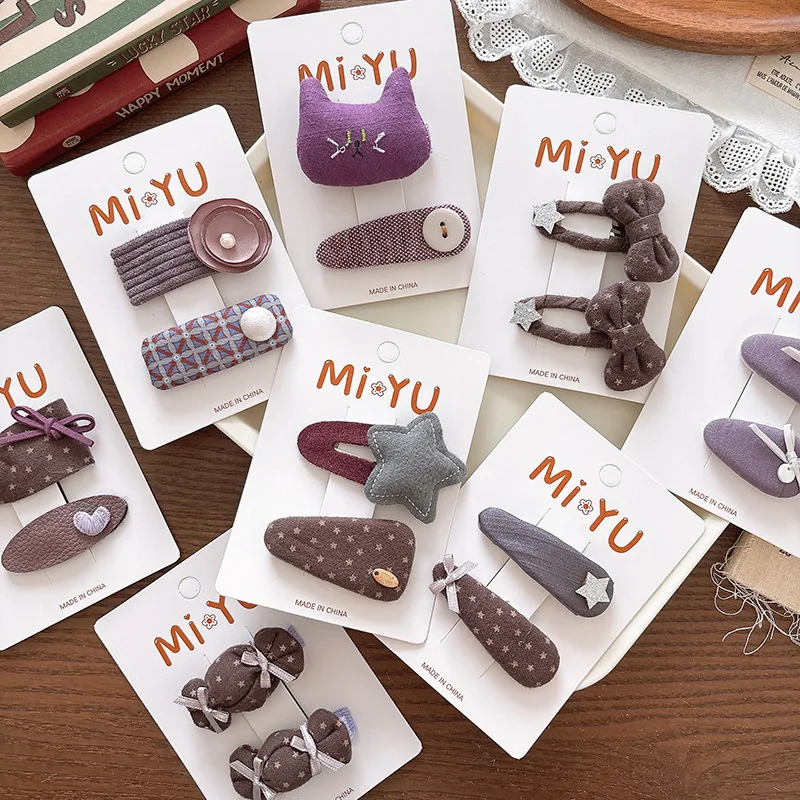 

2pc Baby's Cotton Fabric Bow Hair Clips, Star Prints Hairpins, Pearls, BB Barrettes, Girls, Kids Fashion Headwear, Purple Color