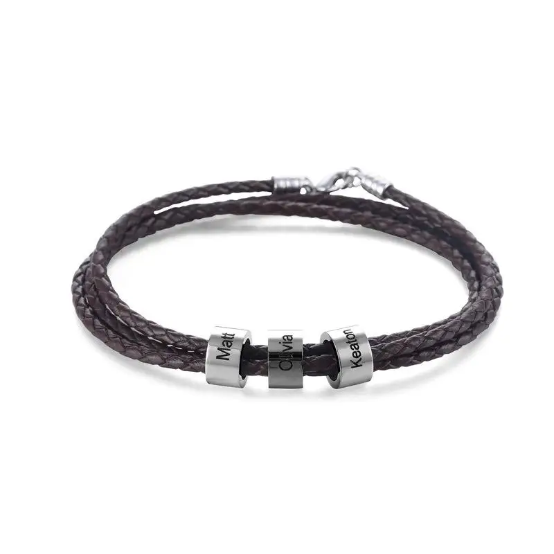 Fashion Braided Leather Inspirational Gifts Men Custom Leather Strap With Engraved Bracelets Wristband Bracelet Give Dad a Gift