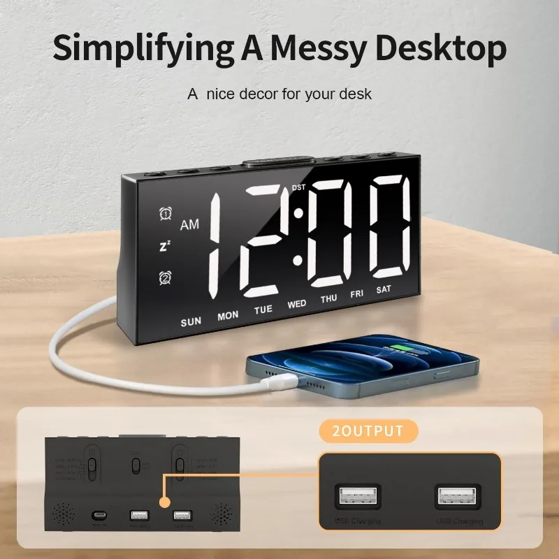 

Large-Display LED Alarm Clock - Desktop Digital Clock for Living Room, Bedroom & Study
