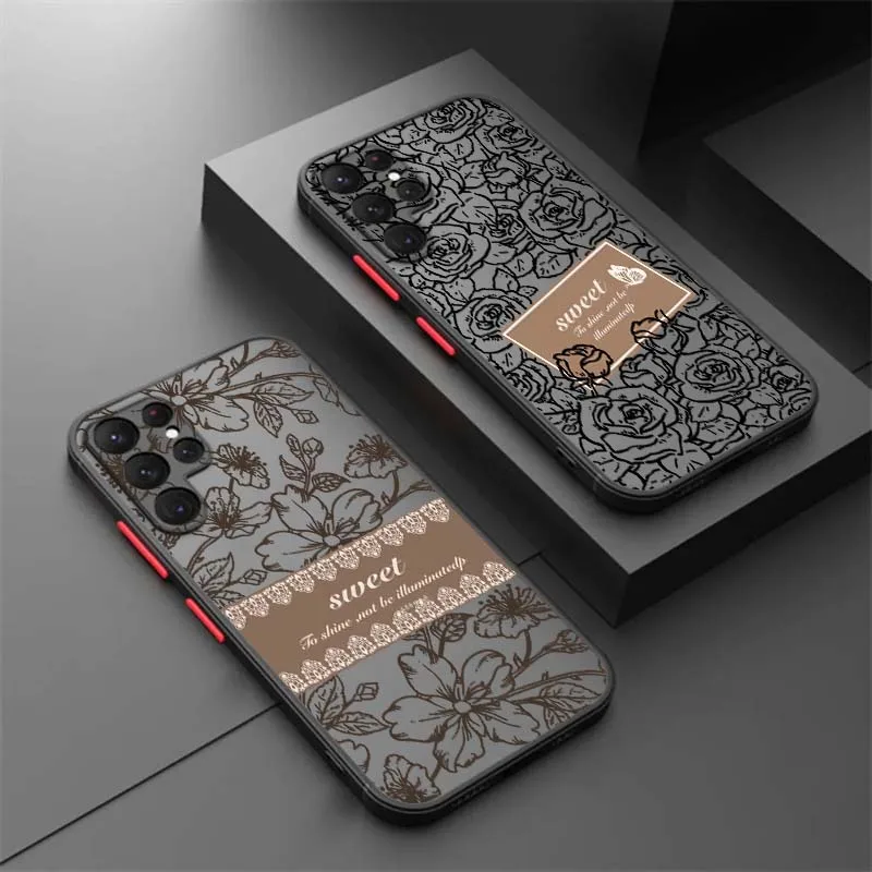 

Luxury Rose Art Flowers Cool For Samsung Galaxy S25 S24 S23 S22 S21 S20 S10 S9 Ultra Plus FE 5G Frosted Translucent Phone Case