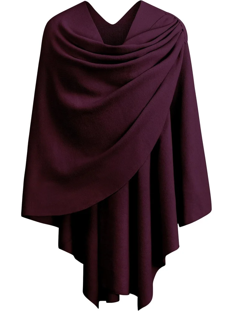 Womens Large Cross Front Poncho Sweater Wrap Topper Knitted Elegant Shawls Cape for Fall Winter