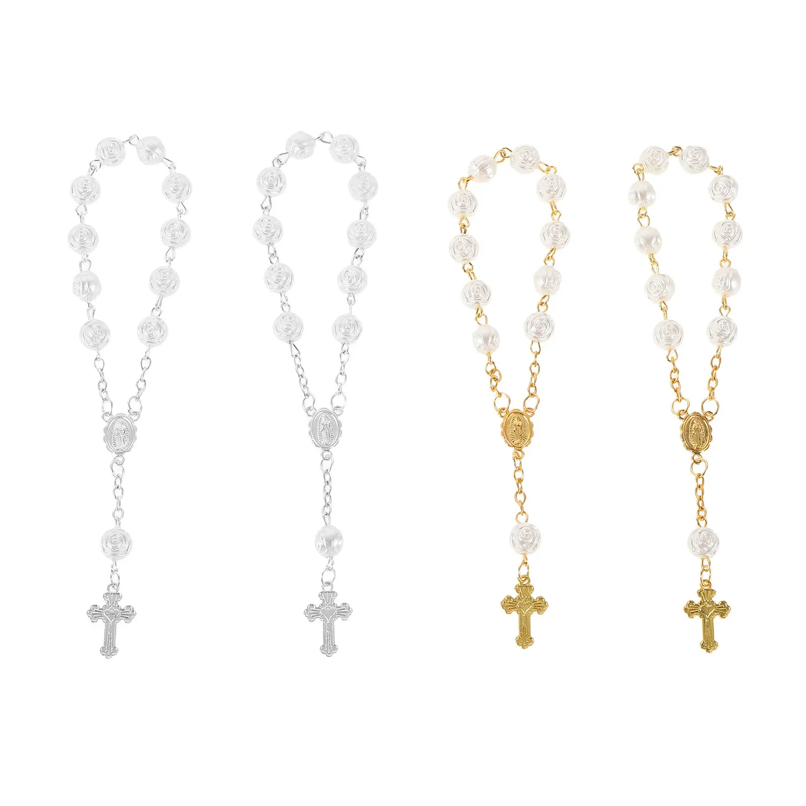 4 Piezas de Cadenas de Rosario en Miniatura Elegantes para Bebés, con Diseño de Rosas, Joyería de Recuerdo, Recuerdos para Bautizos, Decoración para Eventos Religiosos