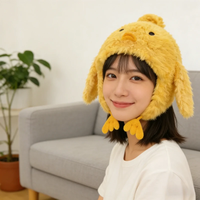 

Милая пушистая шапка-бини с ушками курочки для женщин, осенне-зимняя теплая вязаная шапка, милый универсальный нишевый модный головной убор, подарок