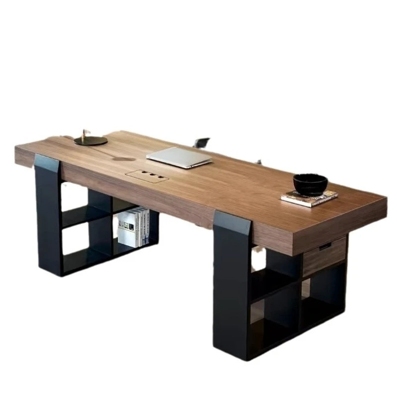 Solid wood Italian minimalist double office desk, computer desk, desktop desk