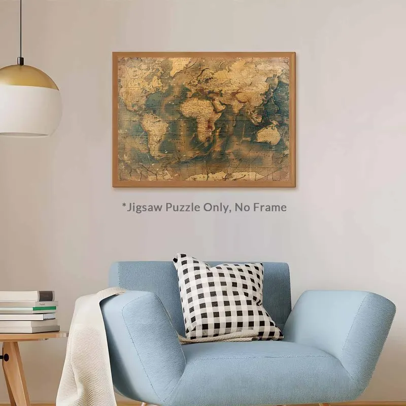 Quebra-cabeça de 500 peças para adultos-mapa do mundo vintage, textura envelhecida, cartografia retrô quebra-cabeça, presente desafiante